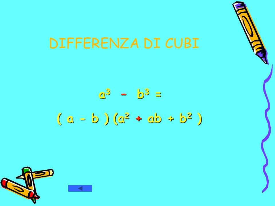 DIFFERENZA DI CUBI a3 – b3 = ( a - b ) (a2 + ab + b2 )