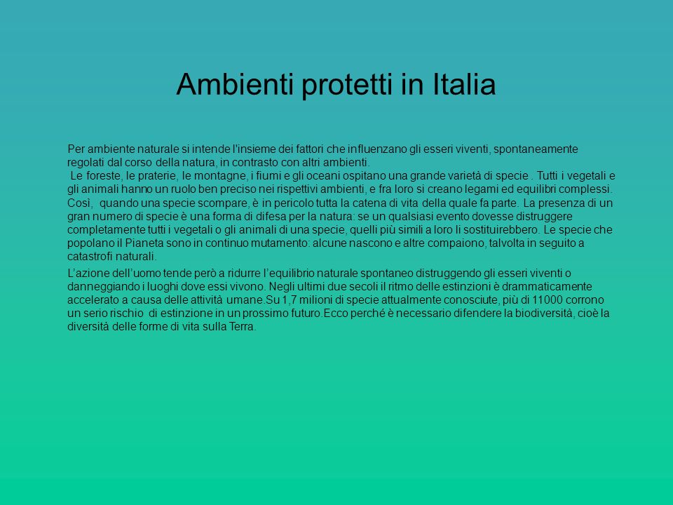 Ambienti protetti in Italia