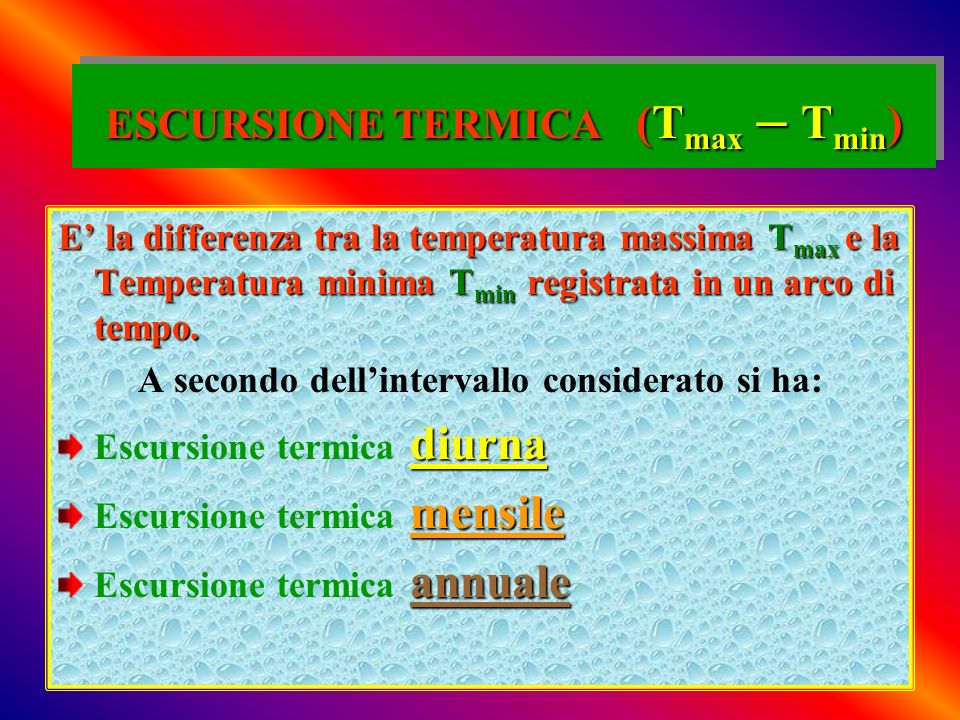 ESCURSIONE TERMICA (Tmax – Tmin)