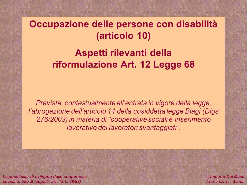 Occupazione delle persone con disabilità (articolo 10)