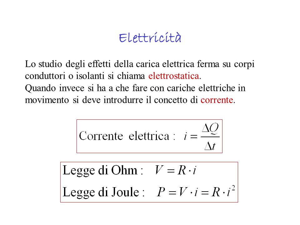 Elettricità Lo studio degli effetti della carica elettrica ferma su corpi conduttori o isolanti si chiama elettrostatica.