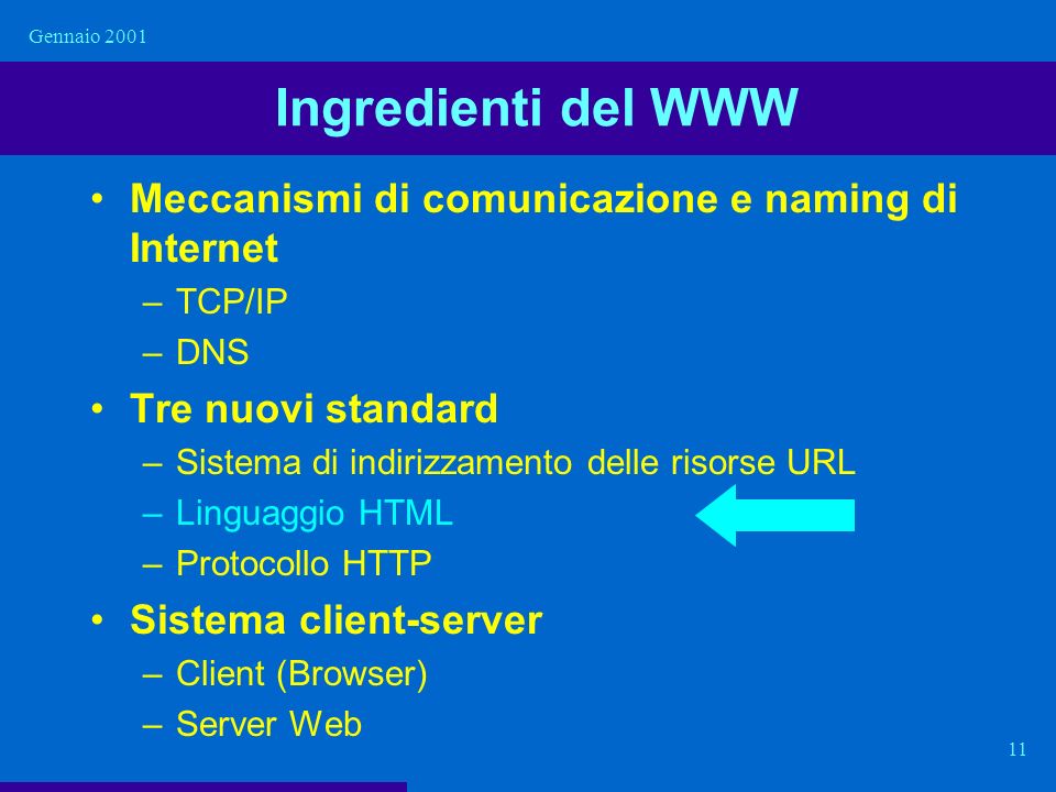 Ingredienti del WWW Meccanismi di comunicazione e naming di Internet