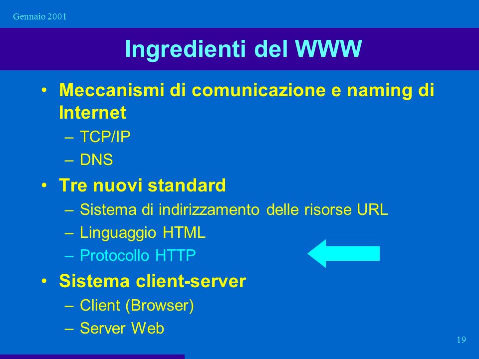 Ingredienti del WWW Meccanismi di comunicazione e naming di Internet