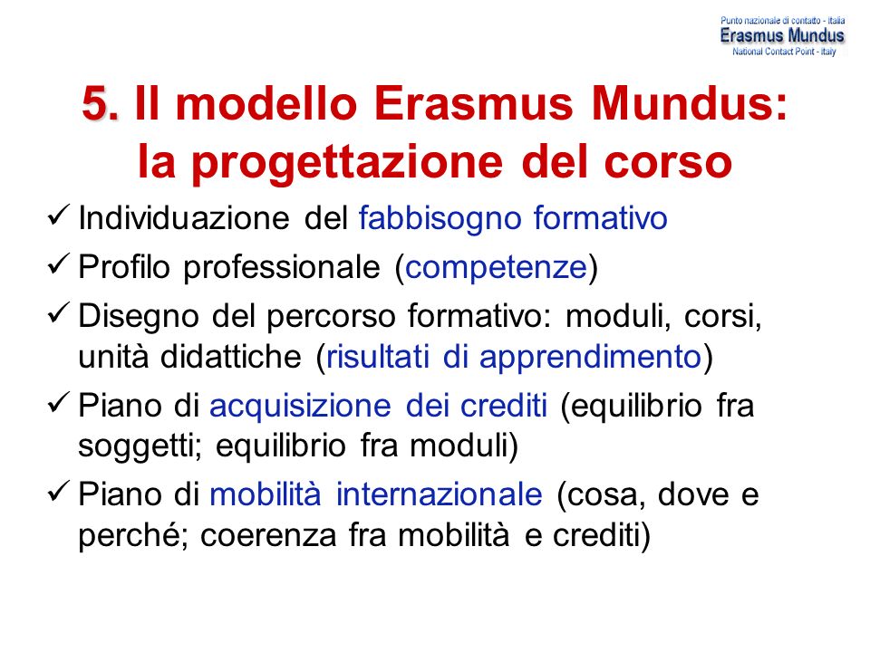 5. Il modello Erasmus Mundus: la progettazione del corso