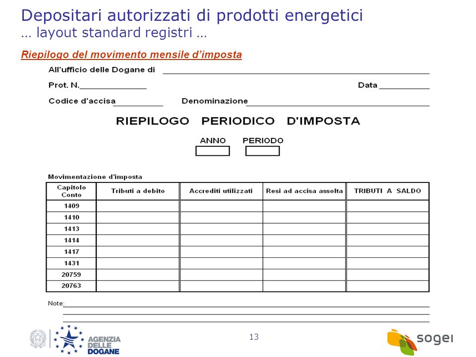 Depositari autorizzati di prodotti energetici … layout standard registri …