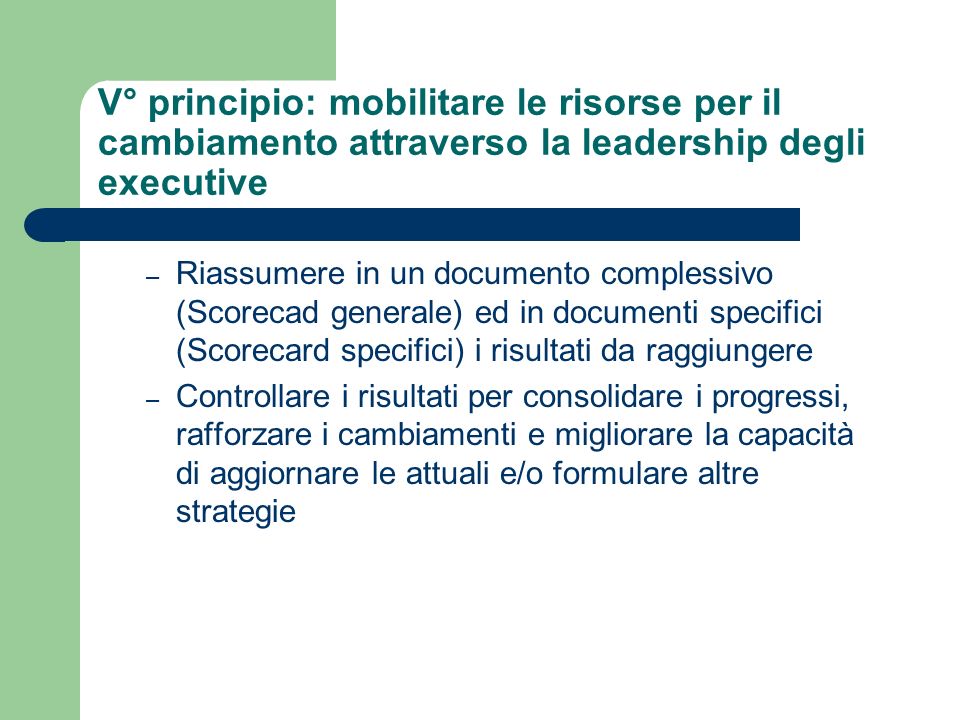 V° principio: mobilitare le risorse per il cambiamento attraverso la leadership degli executive
