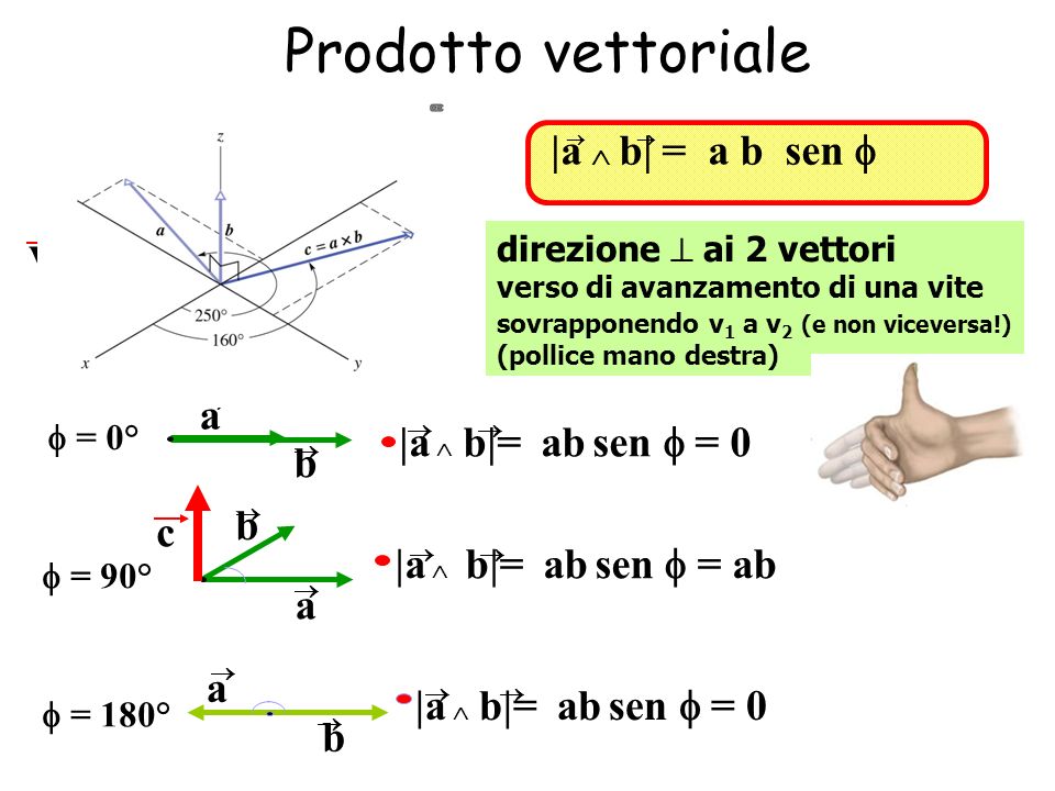 Prodotto vettoriale |a  b| = a b sen f v3 f a |a  b|= ab sen f = 0 b