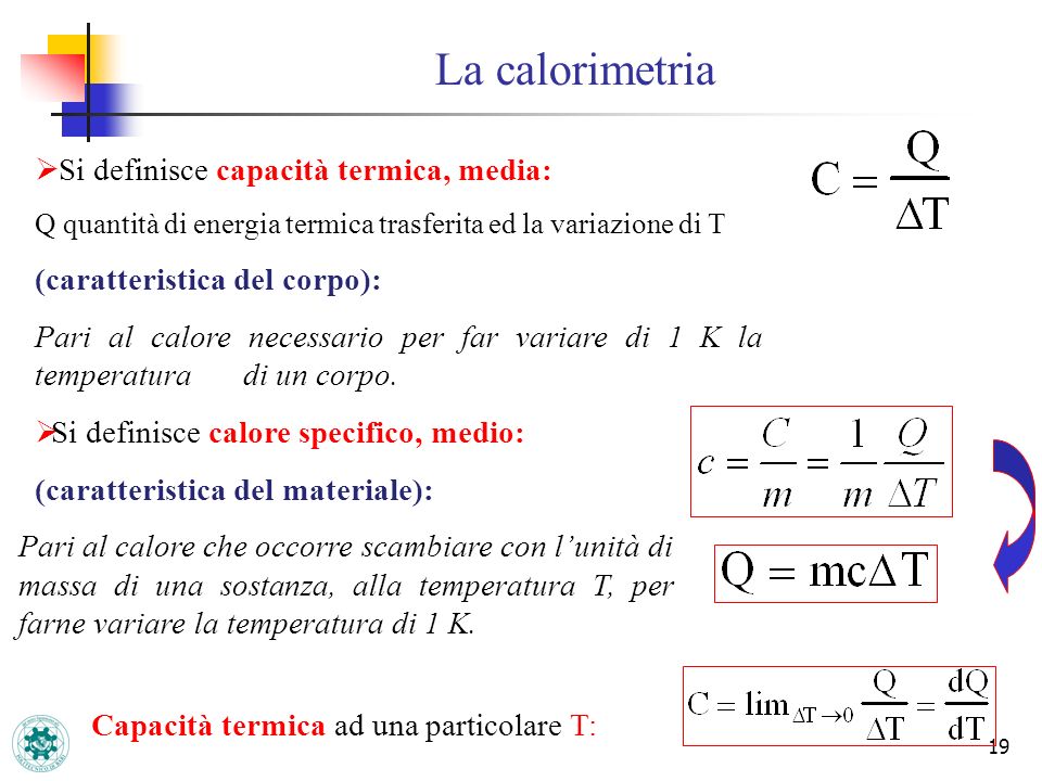 La calorimetria Si definisce capacità termica, media: