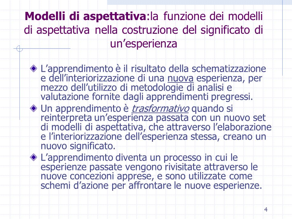 Modelli di aspettativa:la funzione dei modelli di aspettativa nella costruzione del significato di un’esperienza