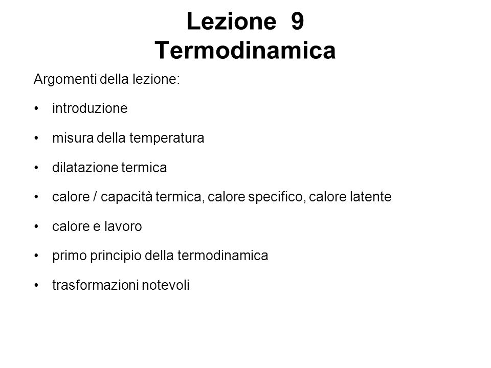 Lezione 9 Termodinamica