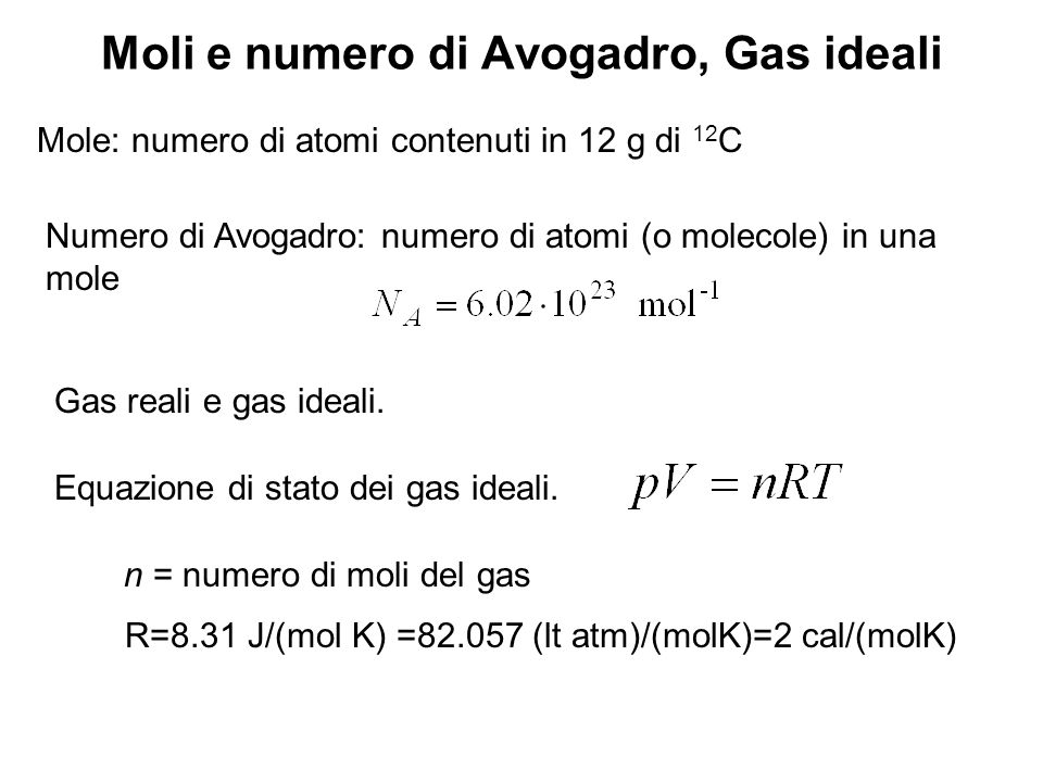 Moli e numero di Avogadro, Gas ideali