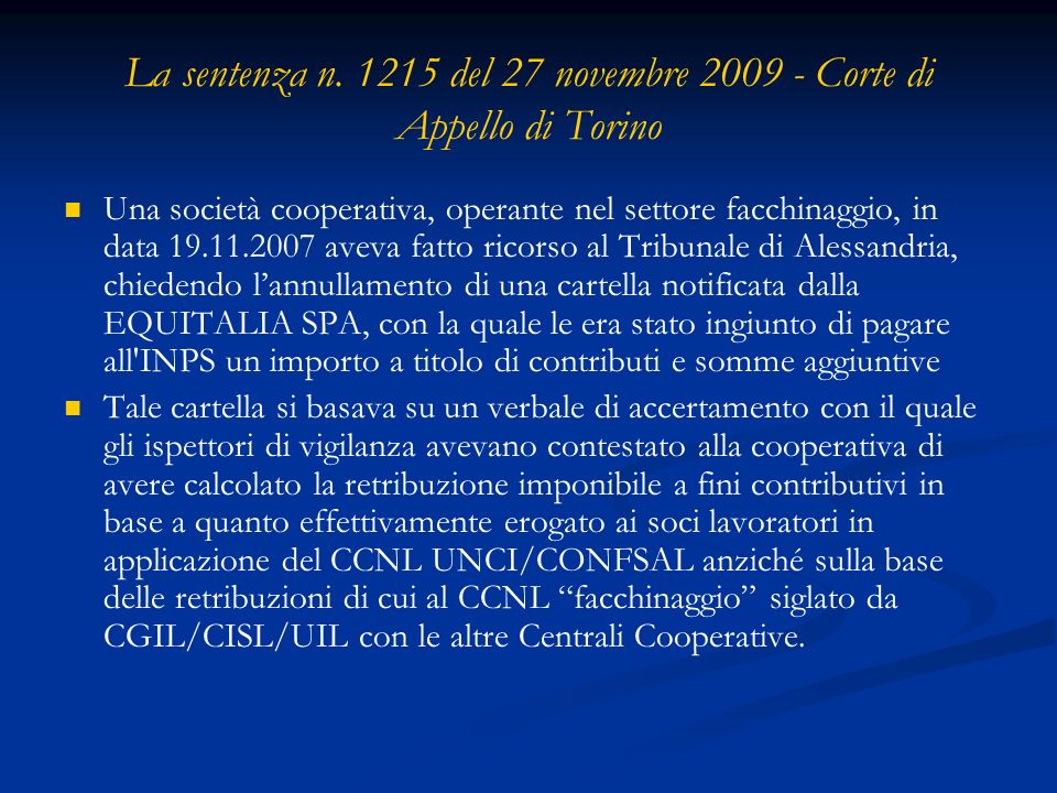 La sentenza n del 27 novembre Corte di Appello di Torino