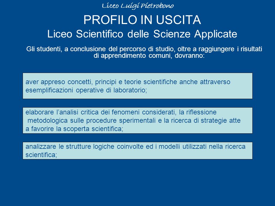 PROFILO IN USCITA Liceo Scientifico delle Scienze Applicate