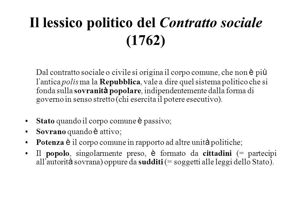 Il lessico politico del Contratto sociale (1762)