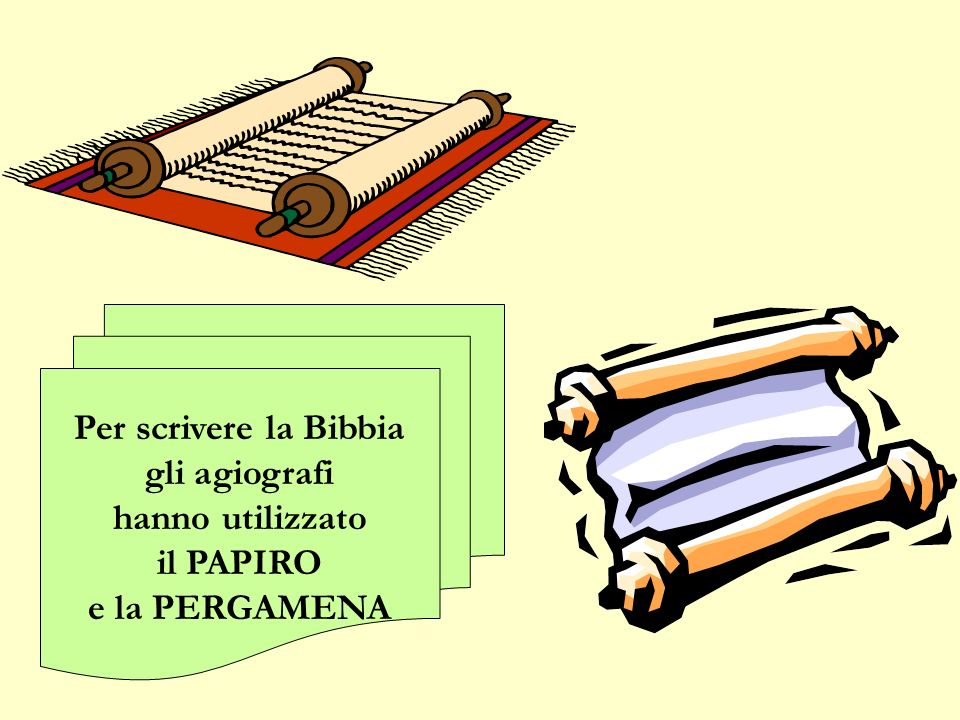 Per scrivere la Bibbia gli agiografi hanno utilizzato il PAPIRO e la PERGAMENA