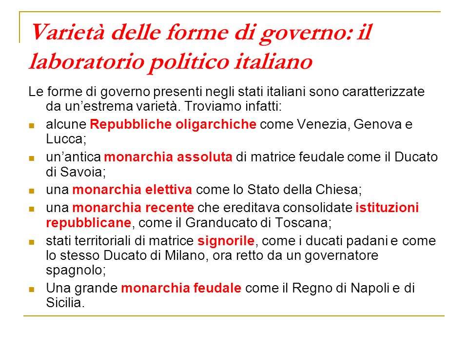 Varietà delle forme di governo: il laboratorio politico italiano