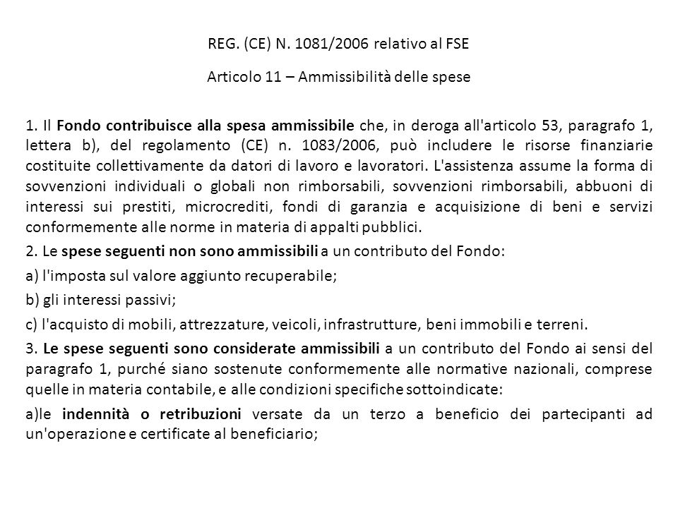 REG. (CE) N. 1081/2006 relativo al FSE