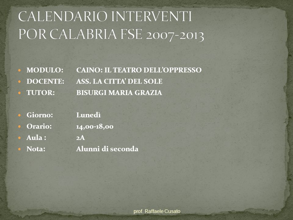 CALENDARIO INTERVENTI POR CALABRIA FSE