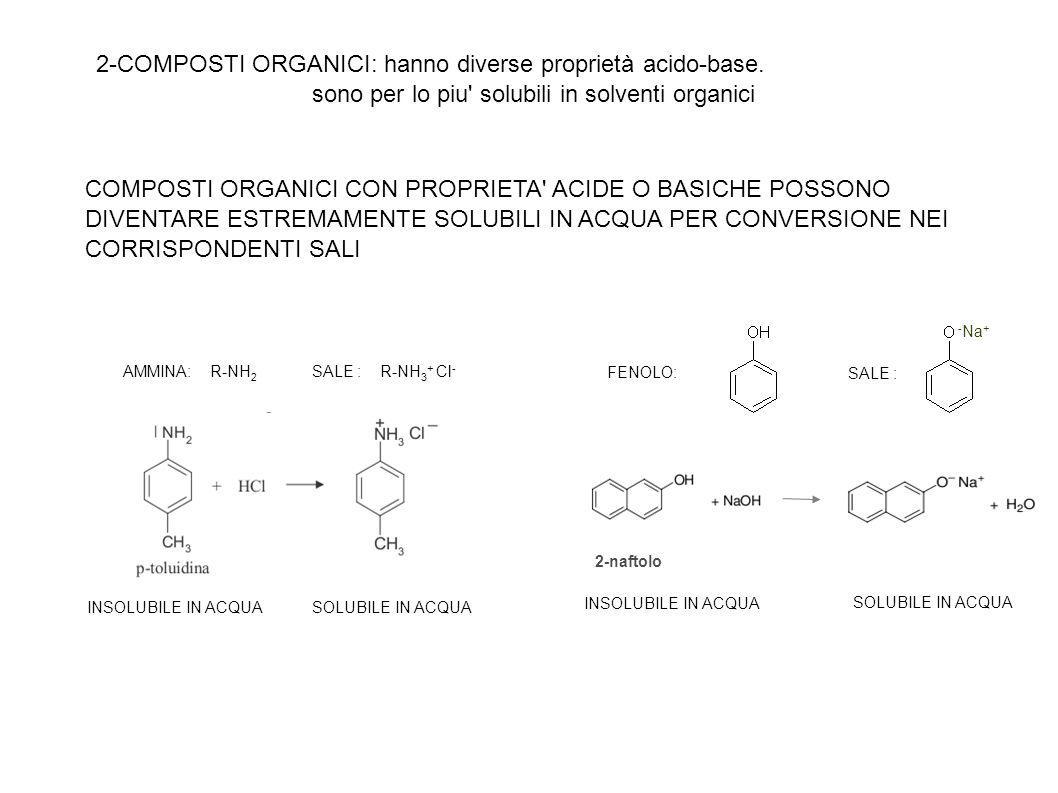 2-COMPOSTI ORGANICI: hanno diverse proprietà acido-base.