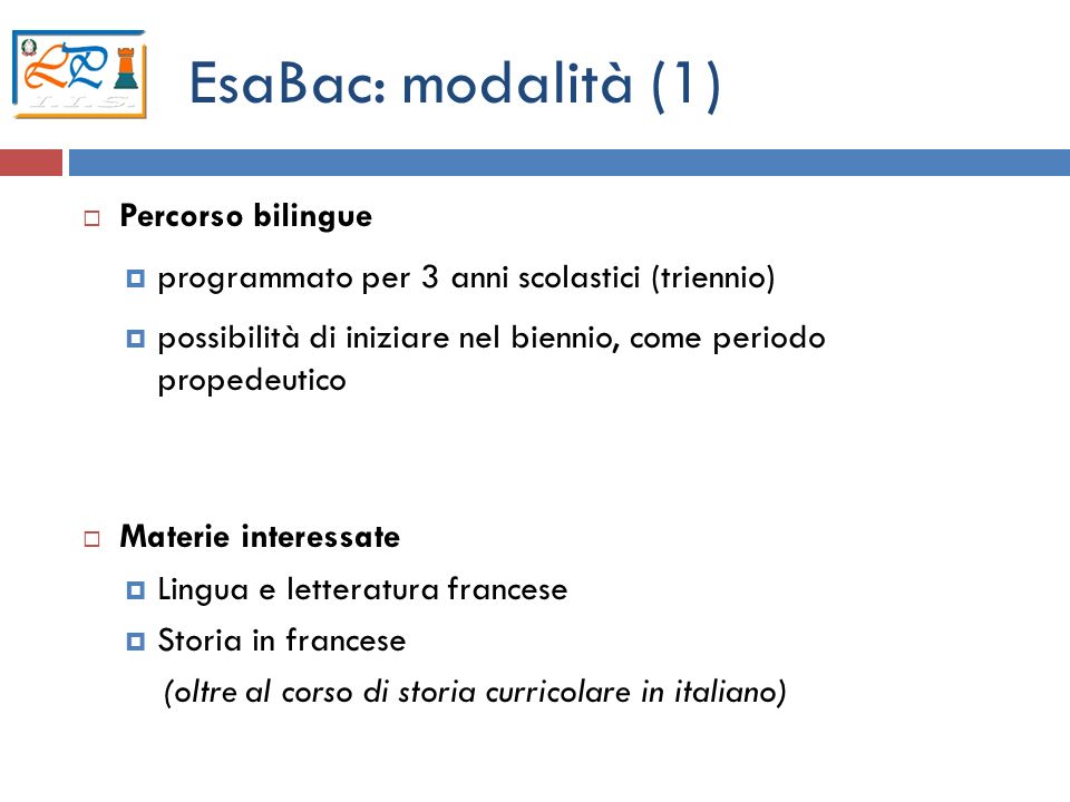 EsaBac: modalità (1) Percorso bilingue