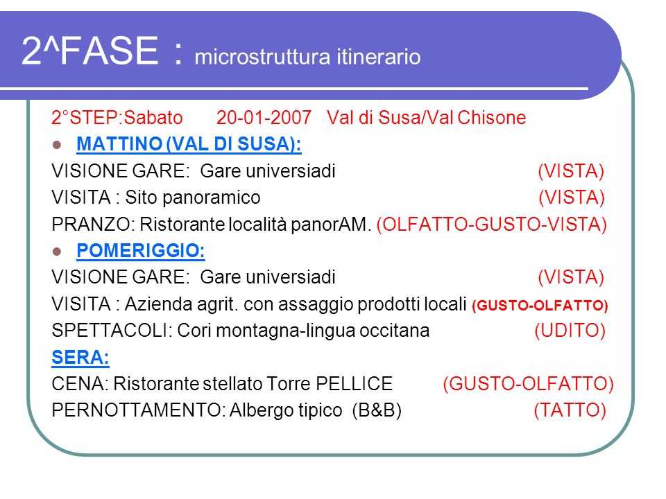 2^FASE : microstruttura itinerario