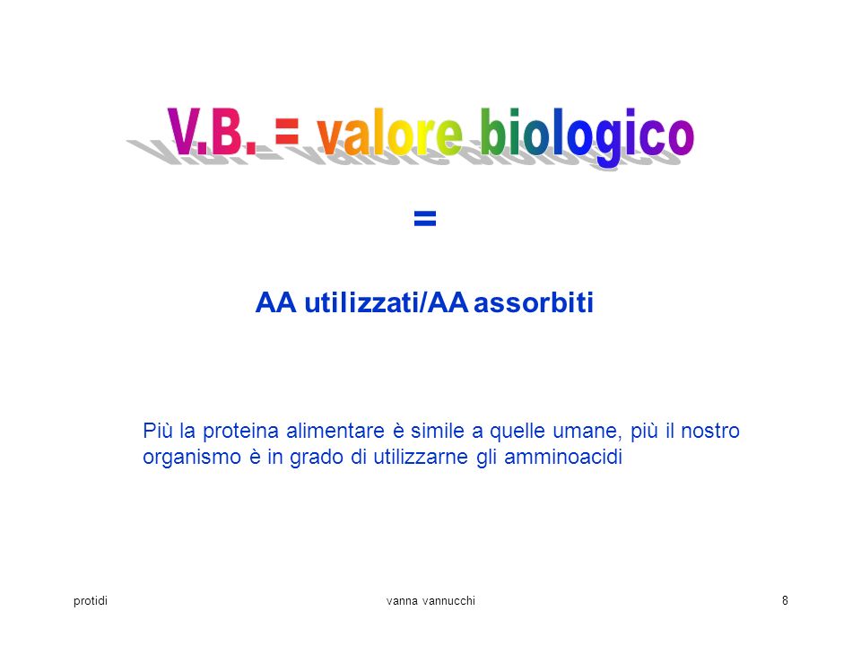 V.B. = valore biologico = AA utilizzati/AA assorbiti