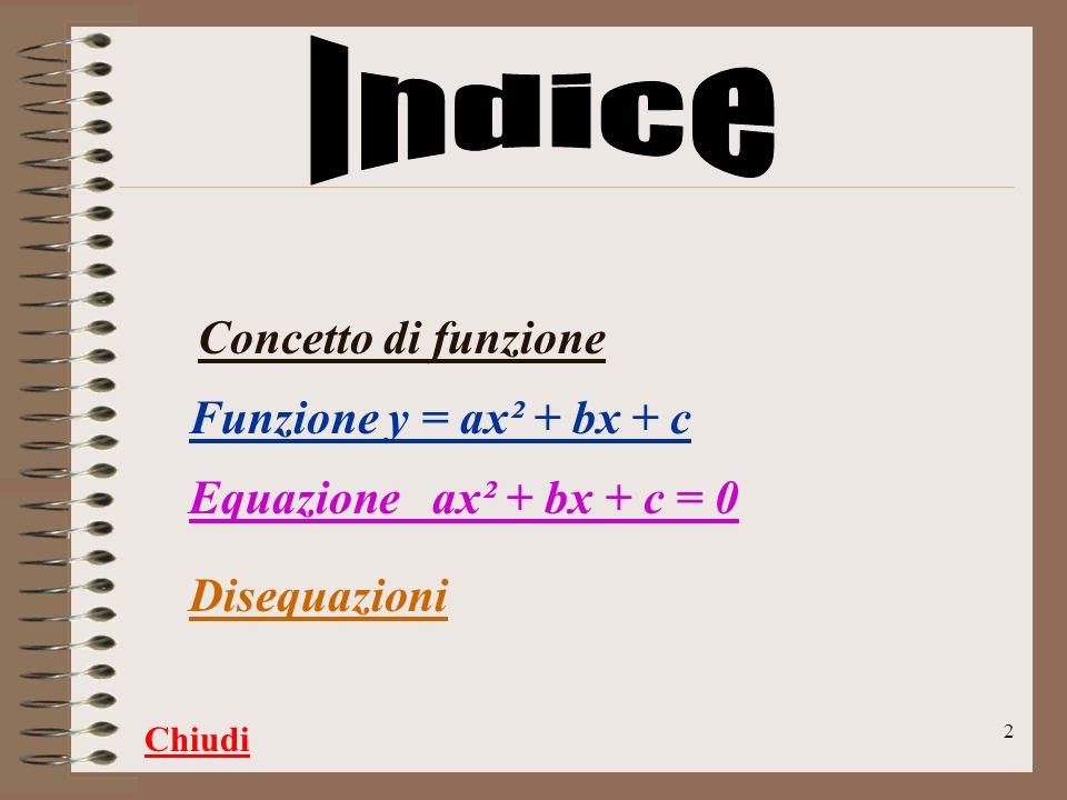 Indice Concetto di funzione Funzione y = ax² + bx + c
