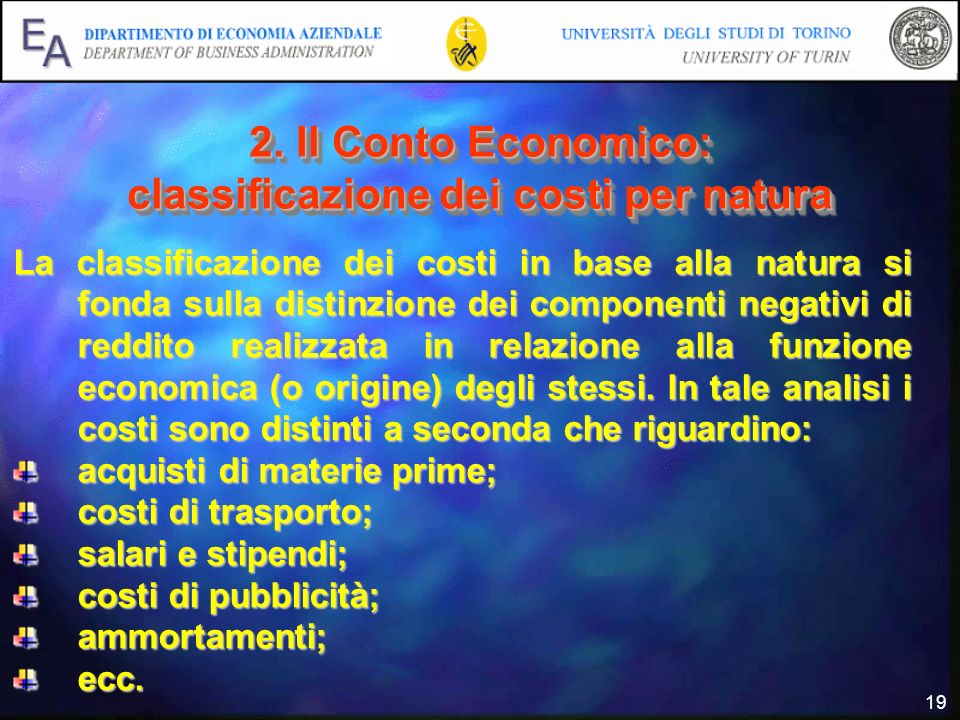 2. Il Conto Economico: classificazione dei costi per natura
