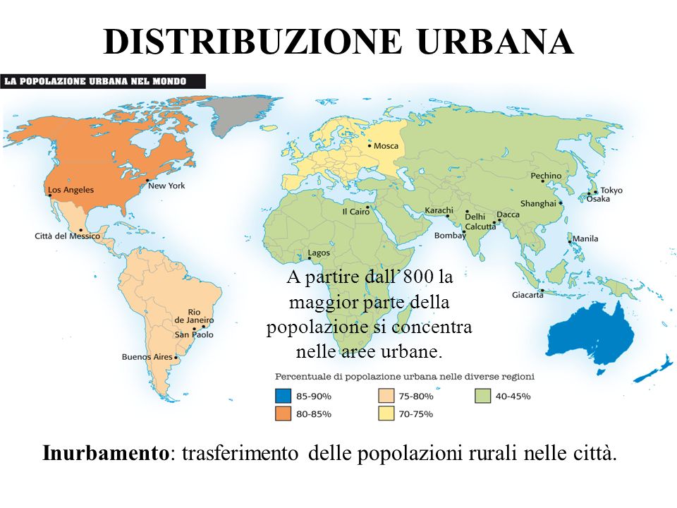 Inurbamento: trasferimento delle popolazioni rurali nelle città.