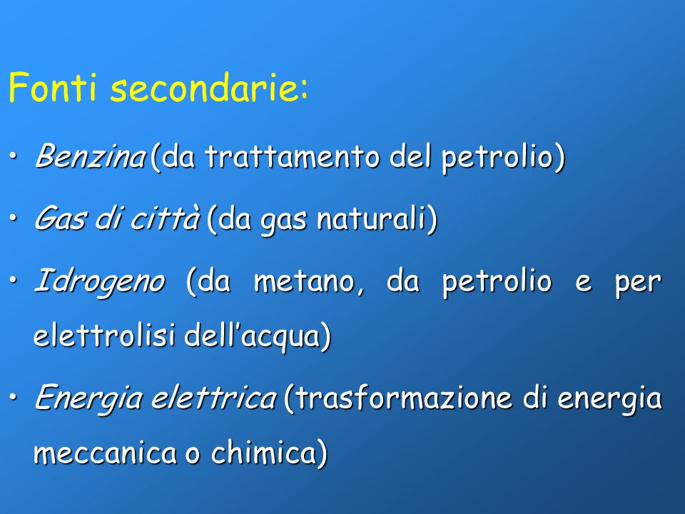 Fonti secondarie: Benzina (da trattamento del petrolio)