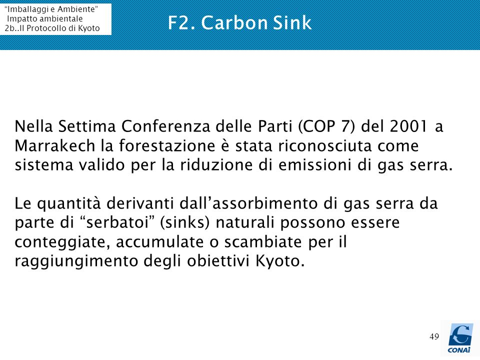F2. Carbon Sink Imballaggi e Ambiente Impatto ambientale. 2b..Il Protocollo di Kyoto.