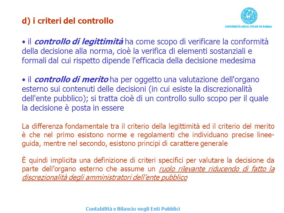 d) i criteri del controllo