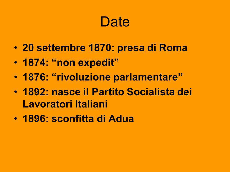 Date 20 settembre 1870: presa di Roma 1874: non expedit