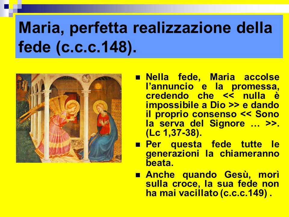 Maria, perfetta realizzazione della fede (c.c.c.148).