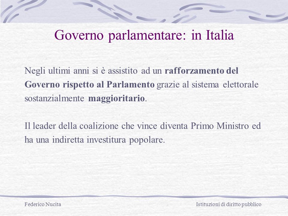 Governo parlamentare: in Italia
