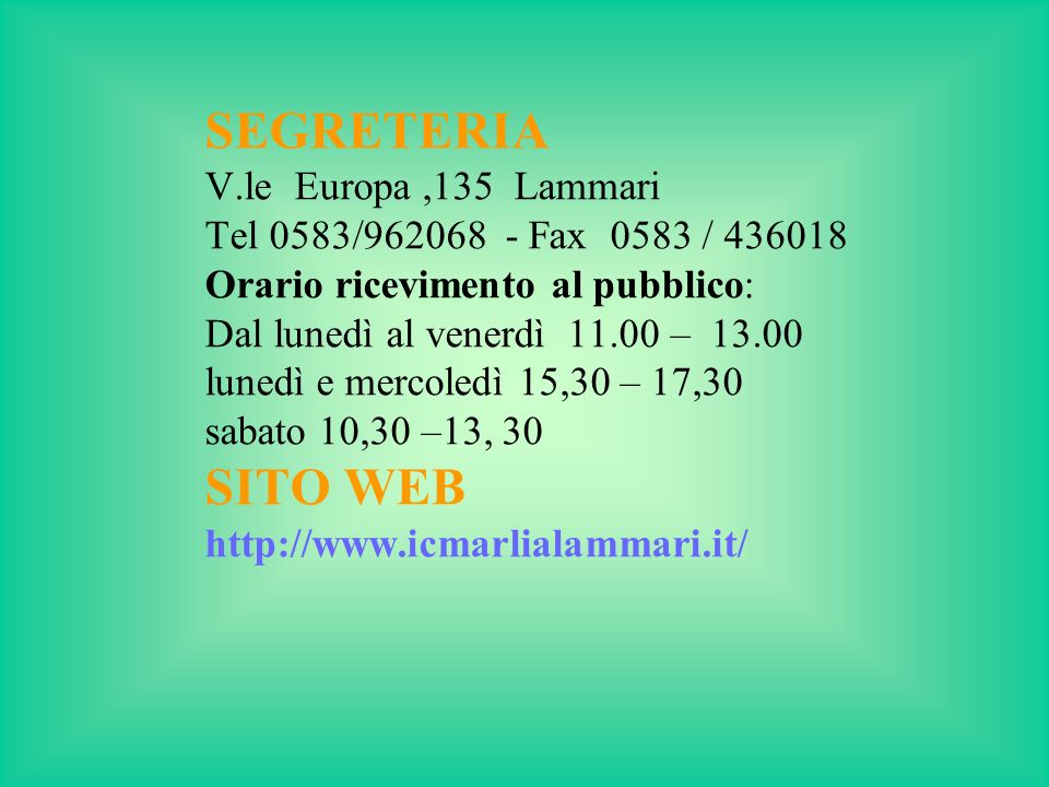 SEGRETERIA SITO WEB V.le Europa ,135 Lammari