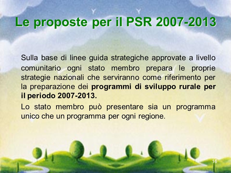 Le proposte per il PSR