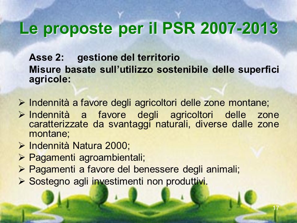 Le proposte per il PSR Asse 2: gestione del territorio