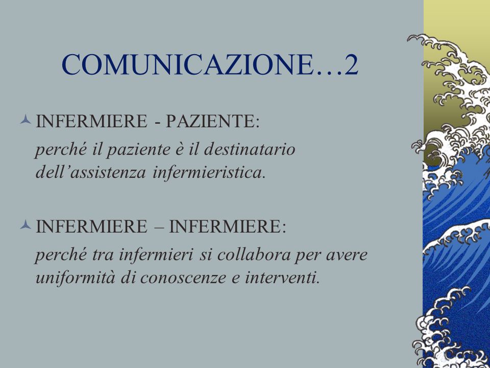 COMUNICAZIONE…2 INFERMIERE - PAZIENTE: