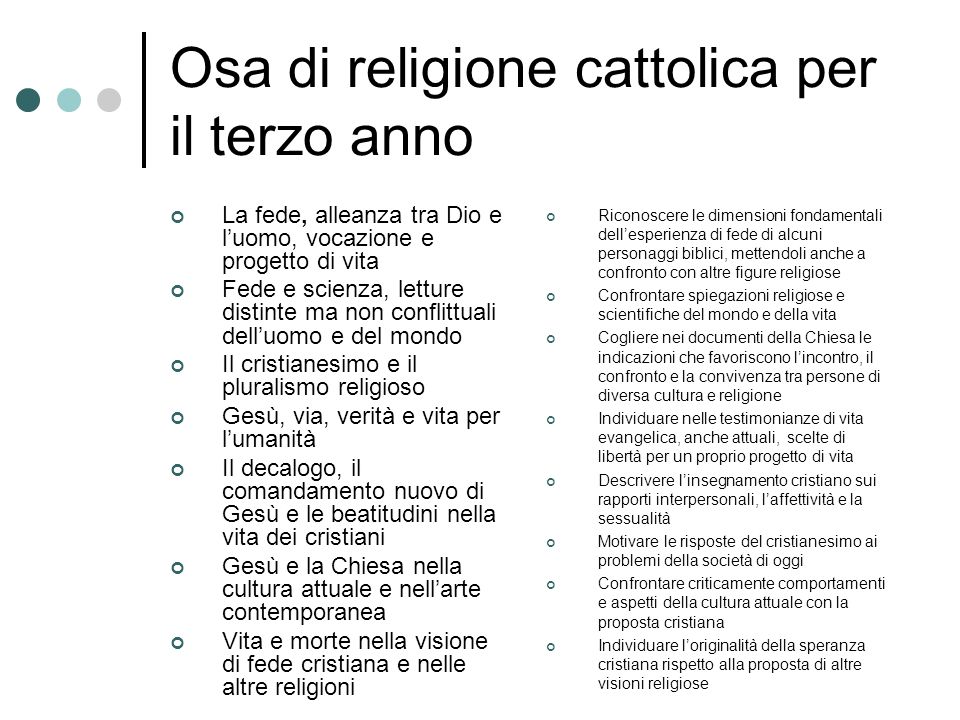 Osa di religione cattolica per il terzo anno