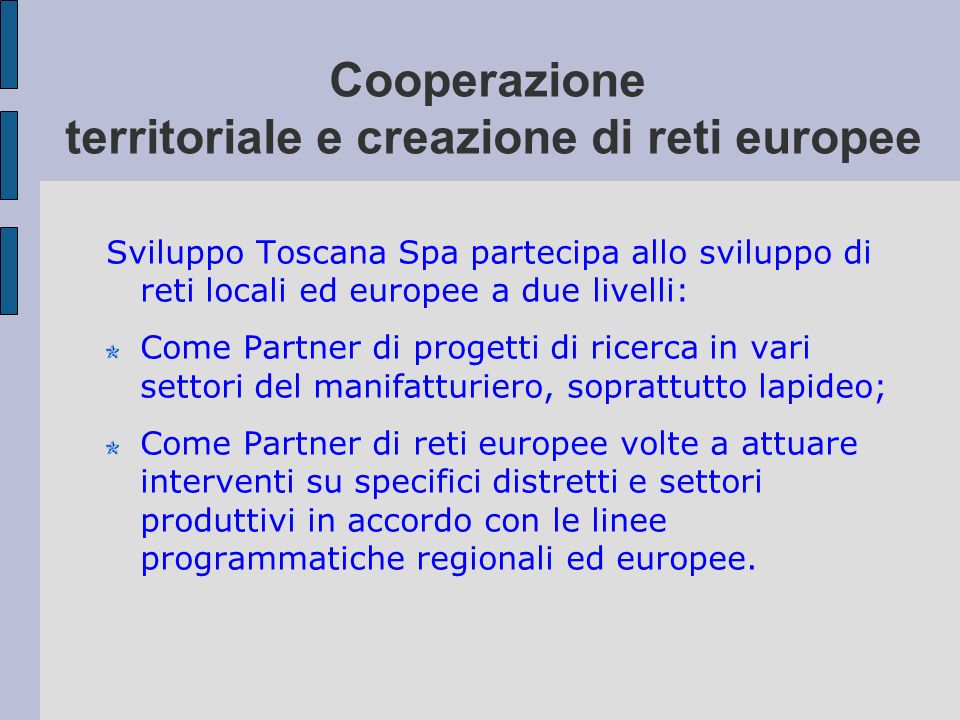 Cooperazione territoriale e creazione di reti europee