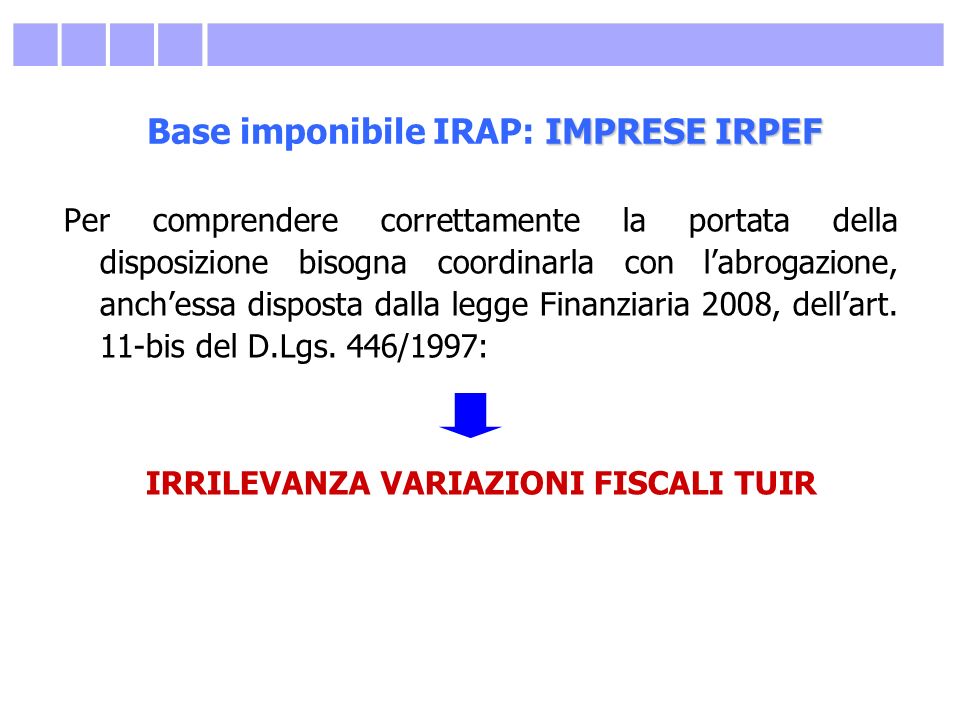 Base imponibile IRAP: IMPRESE IRPEF