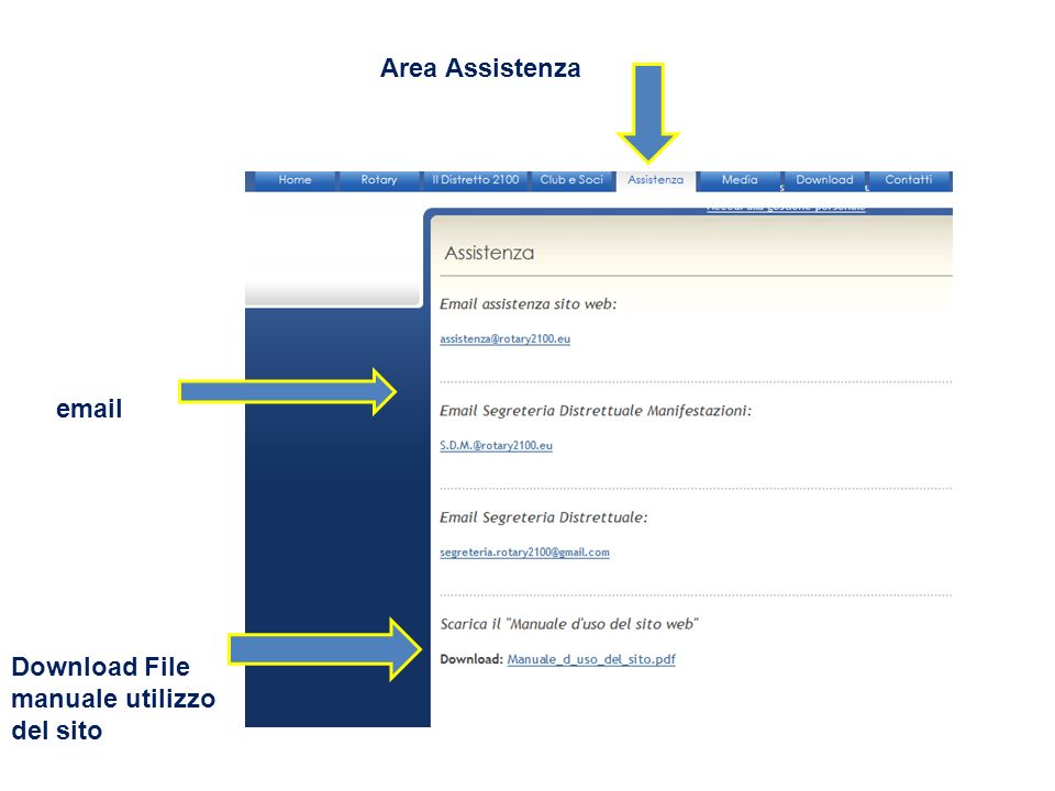 Area Assistenza  Download File manuale utilizzo del sito