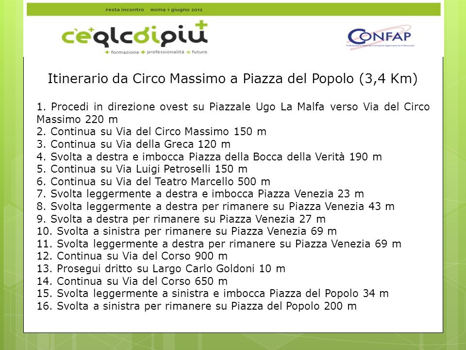 Itinerario da Circo Massimo a Piazza del Popolo (3,4 Km)