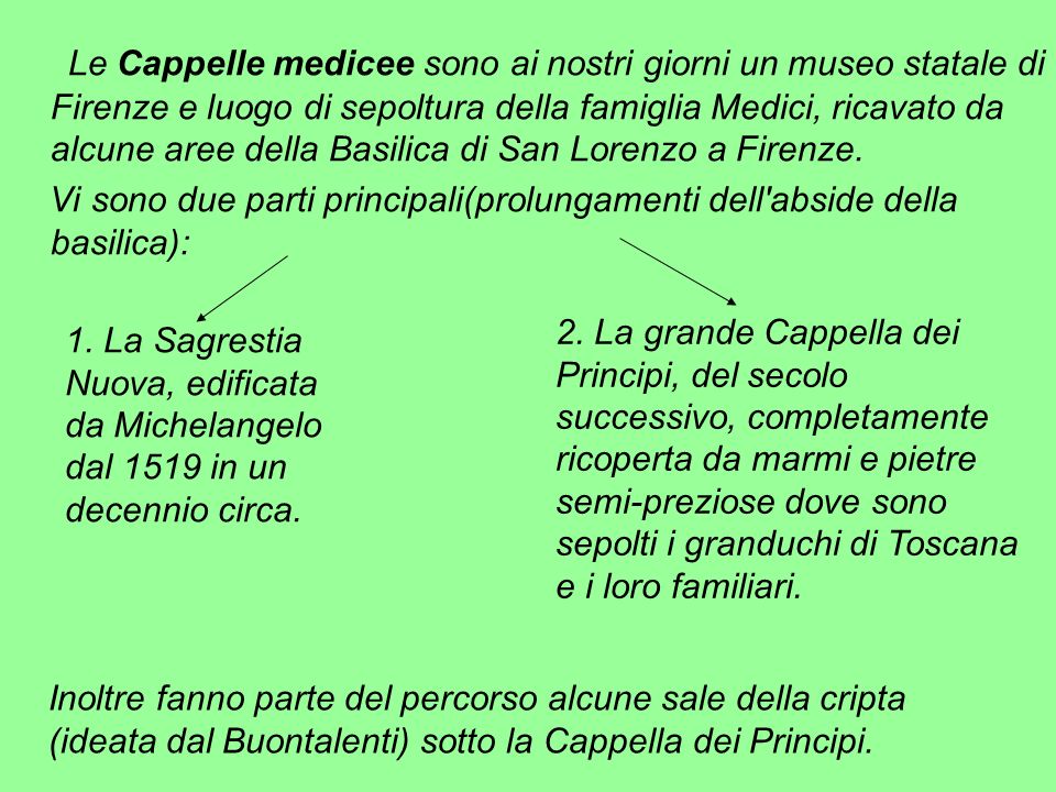 Le Cappelle medicee sono ai nostri giorni un museo statale di Firenze e luogo di sepoltura della famiglia Medici, ricavato da alcune aree della Basilica di San Lorenzo a Firenze.