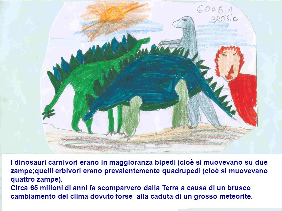 I dinosauri carnivori erano in maggioranza bipedi (cioè si muovevano su due zampe;quelli erbivori erano prevalentemente quadrupedi (cioè si muovevano quattro zampe).