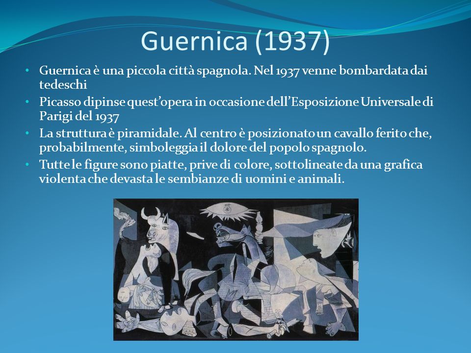 Guernica (1937) Guernica è una piccola città spagnola. Nel 1937 venne bombardata dai tedeschi.
