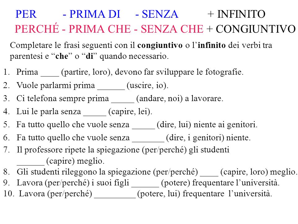 PER - PRIMA DI - SENZA + INFINITO