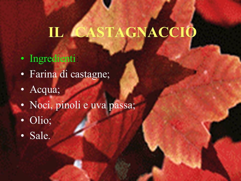 IL CASTAGNACCIO Ingredienti: Farina di castagne; Acqua;
