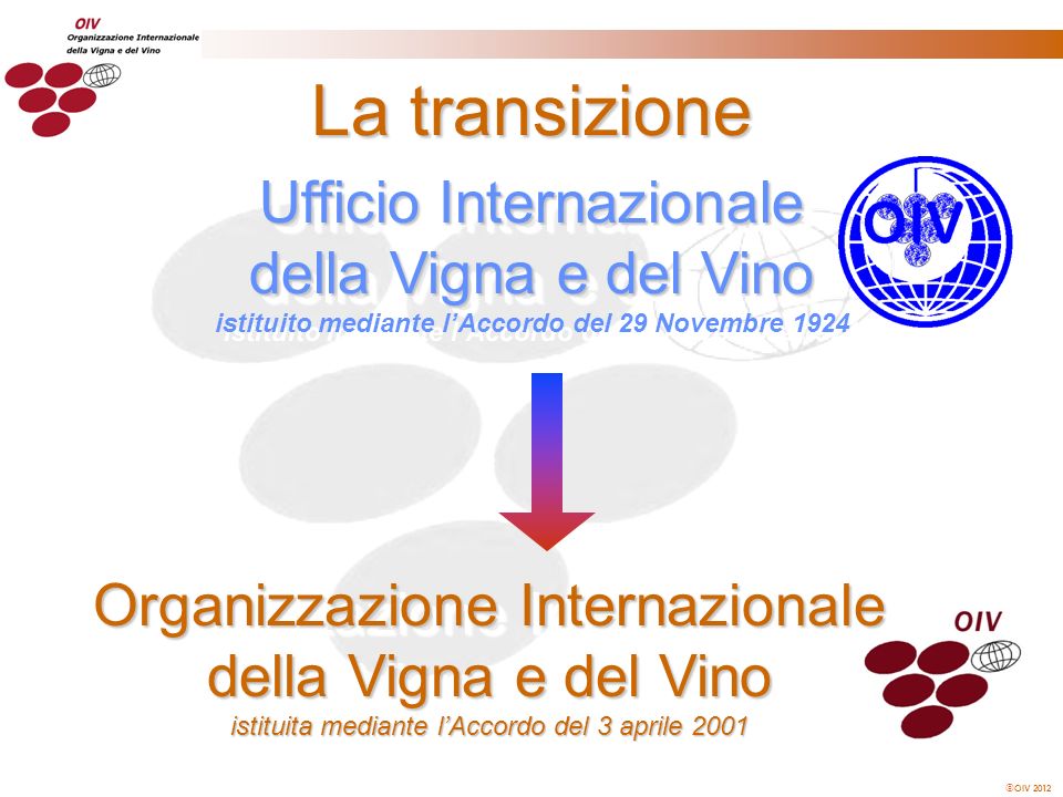 La transizione Ufficio Internazionale della Vigna e del Vino istituito mediante l’Accordo del 29 Novembre